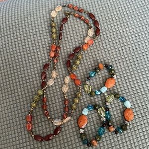 Premier Designs Costume Bead Jewelry Necklace and 3 Bracelets
